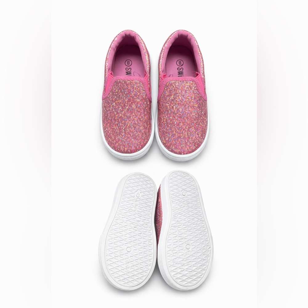 ✨ Girls Pink Glitter Slip On Shoes | Size 8 | Sparkle Heart Sneakers ✨